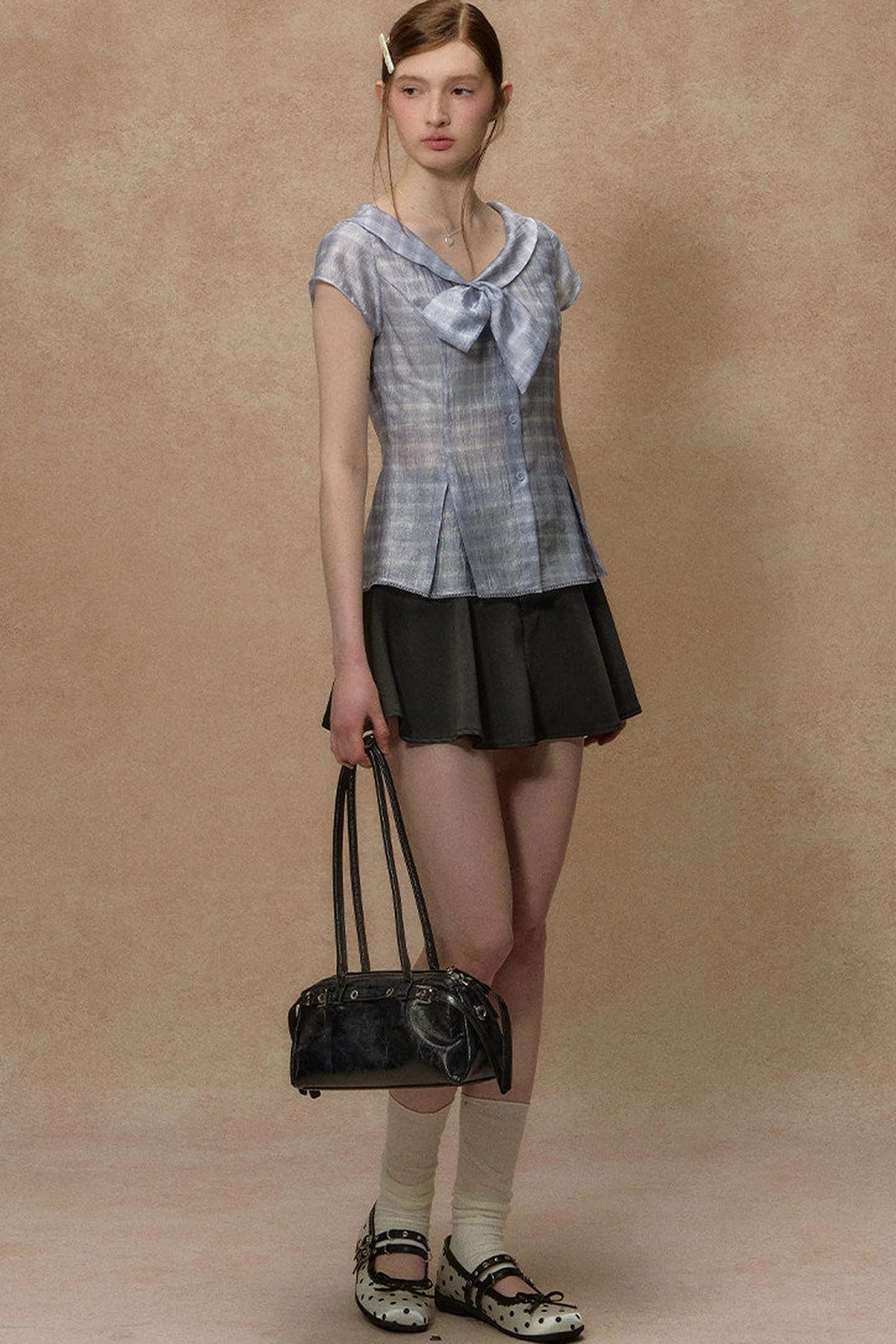 Pink Plaid V-Neck Short Shirt