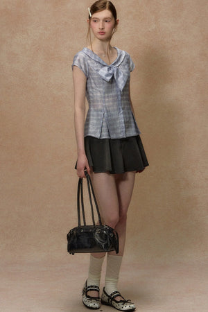Pink Plaid V-Neck Short Shirt