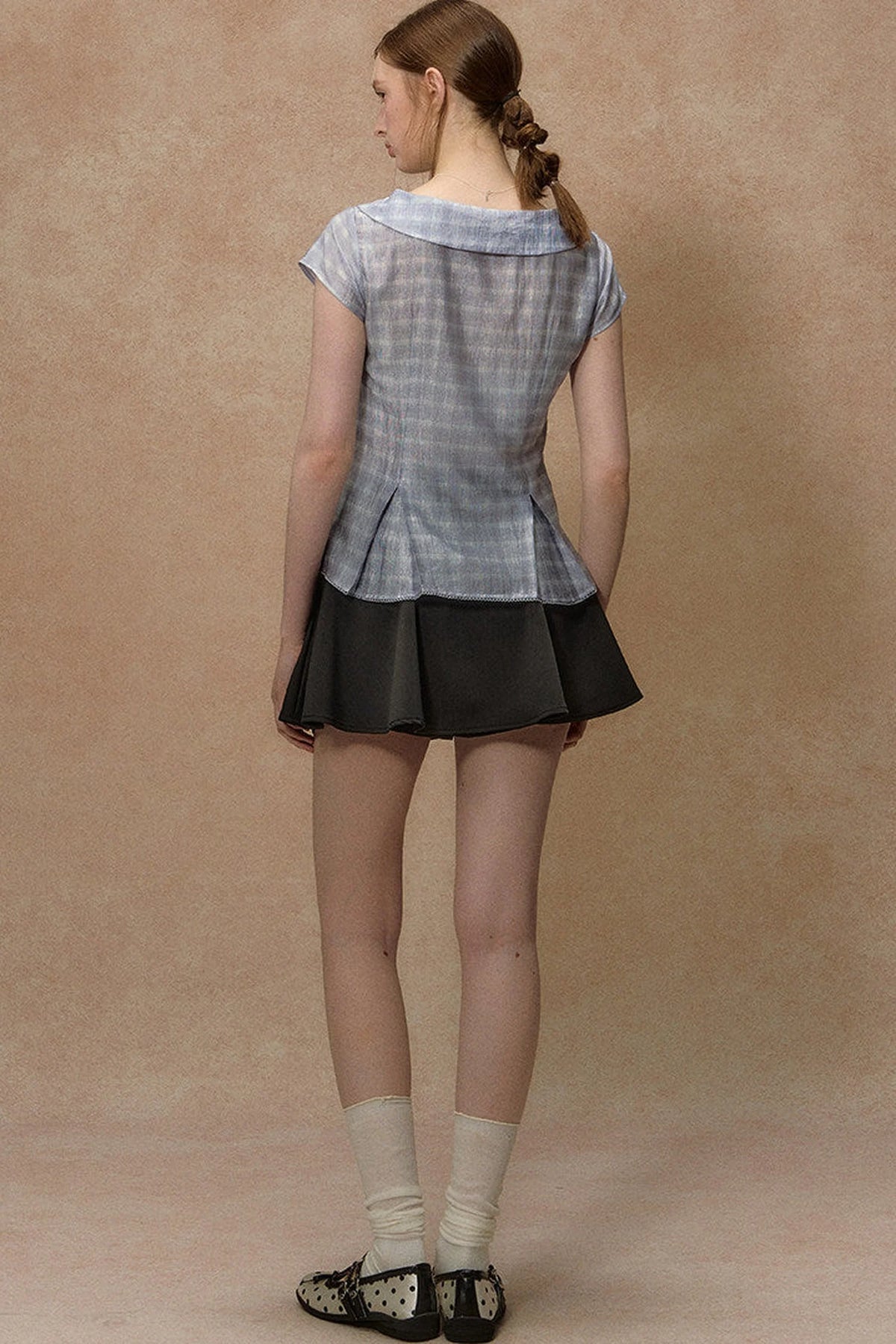 Pink Plaid V-Neck Short Shirt