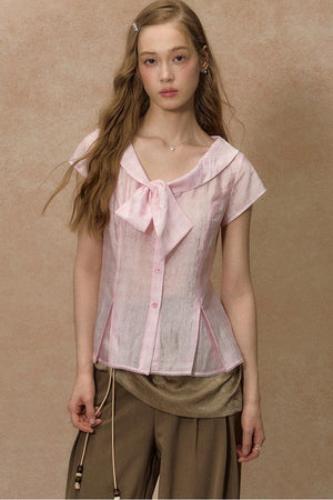 Pink Plaid V-Neck Short Shirt