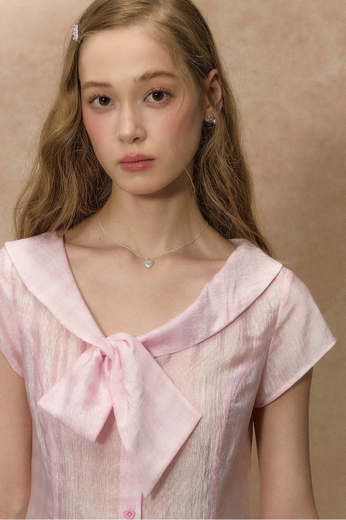 Pink Plaid V-Neck Short Shirt