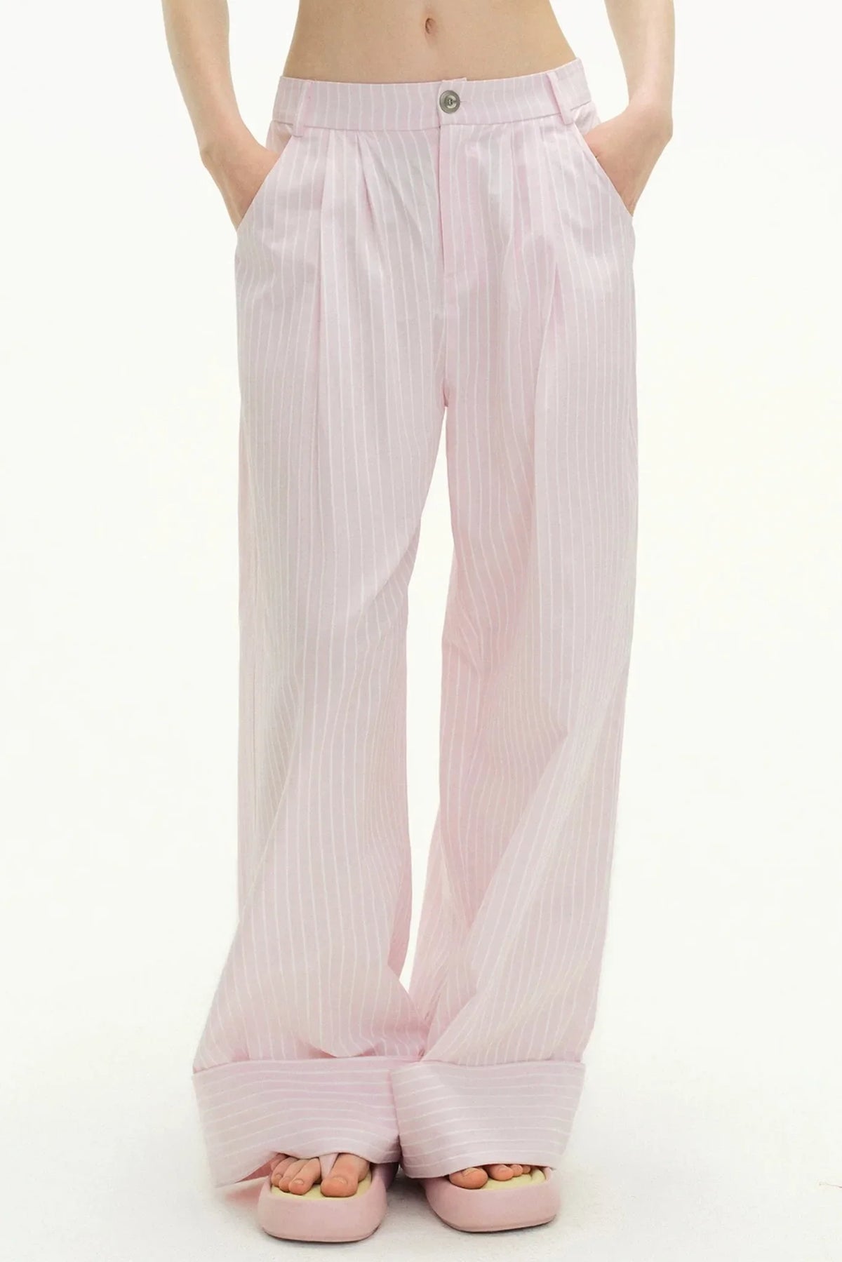 Pink Plaid Wide-Leg Pants
