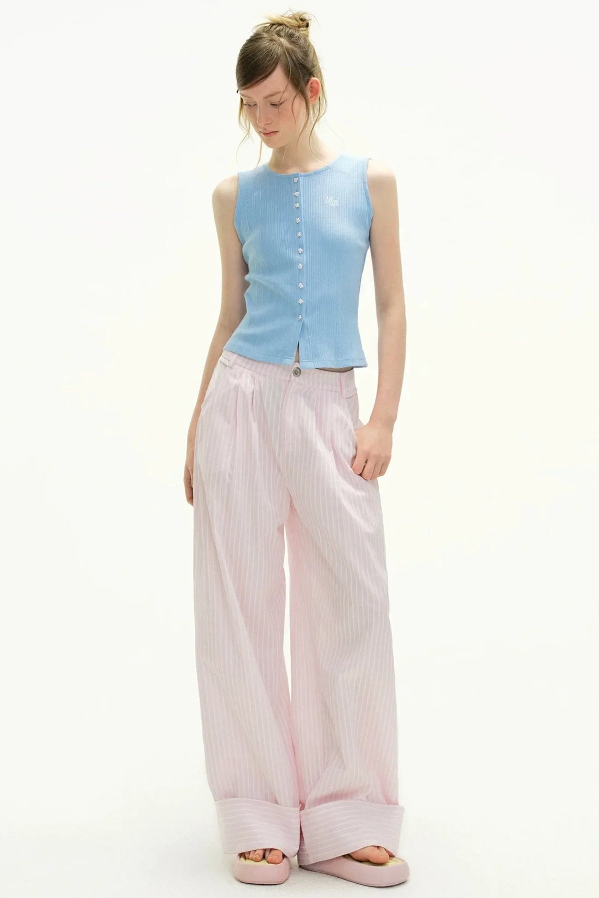 Pink Plaid Wide-Leg Pants