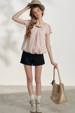 Pink Pleated Summer Blouse