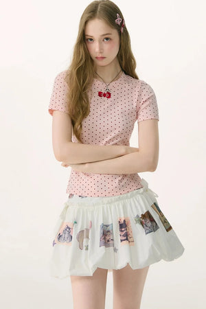 Pink Polka Dot Bow Blouse