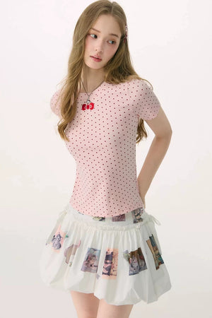 Pink Polka Dot Bow Blouse