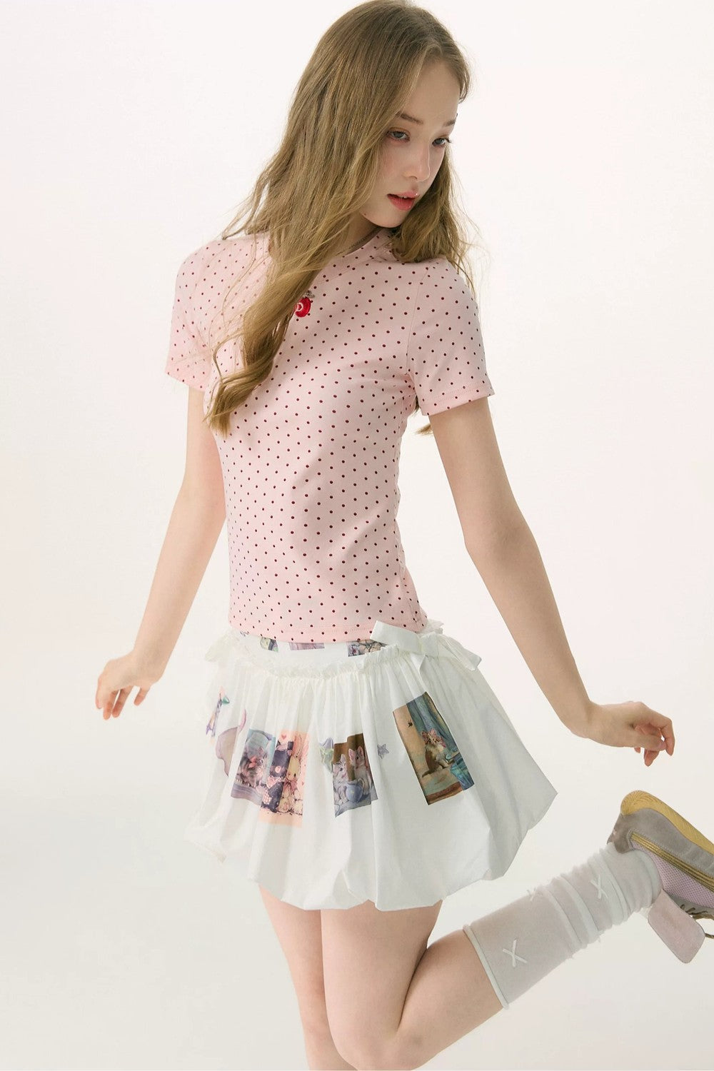 Pink Polka Dot Bow Blouse