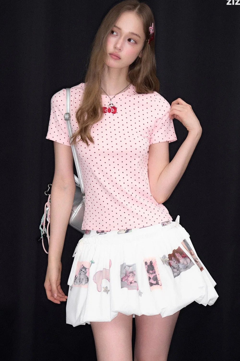 Pink Polka Dot Bow Blouse
