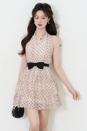 Pink Polka Dot Chiffon Dress