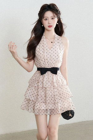Pink Polka Dot Chiffon Dress