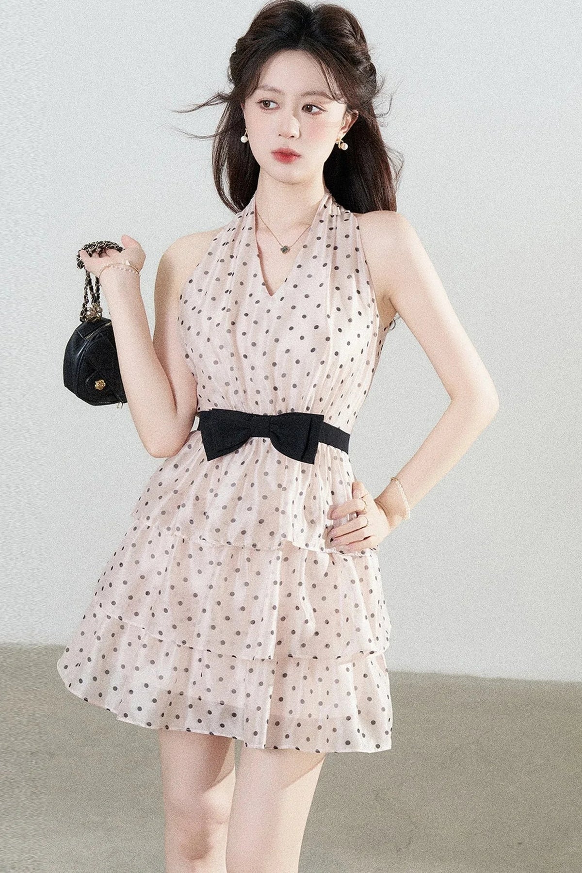 Pink Polka Dot Chiffon Dress