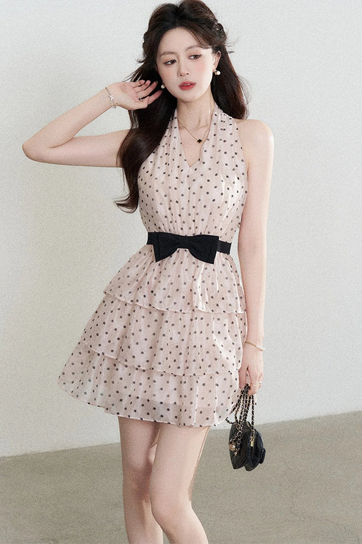 Pink Polka Dot Chiffon Dress