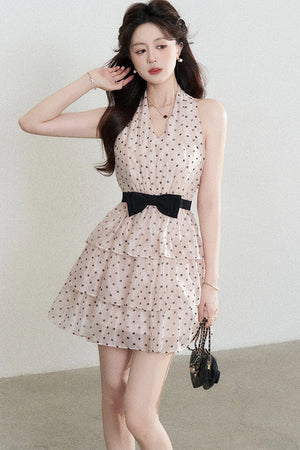 Pink Polka Dot Chiffon Dress