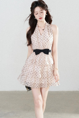 Pink Polka Dot Chiffon Dress