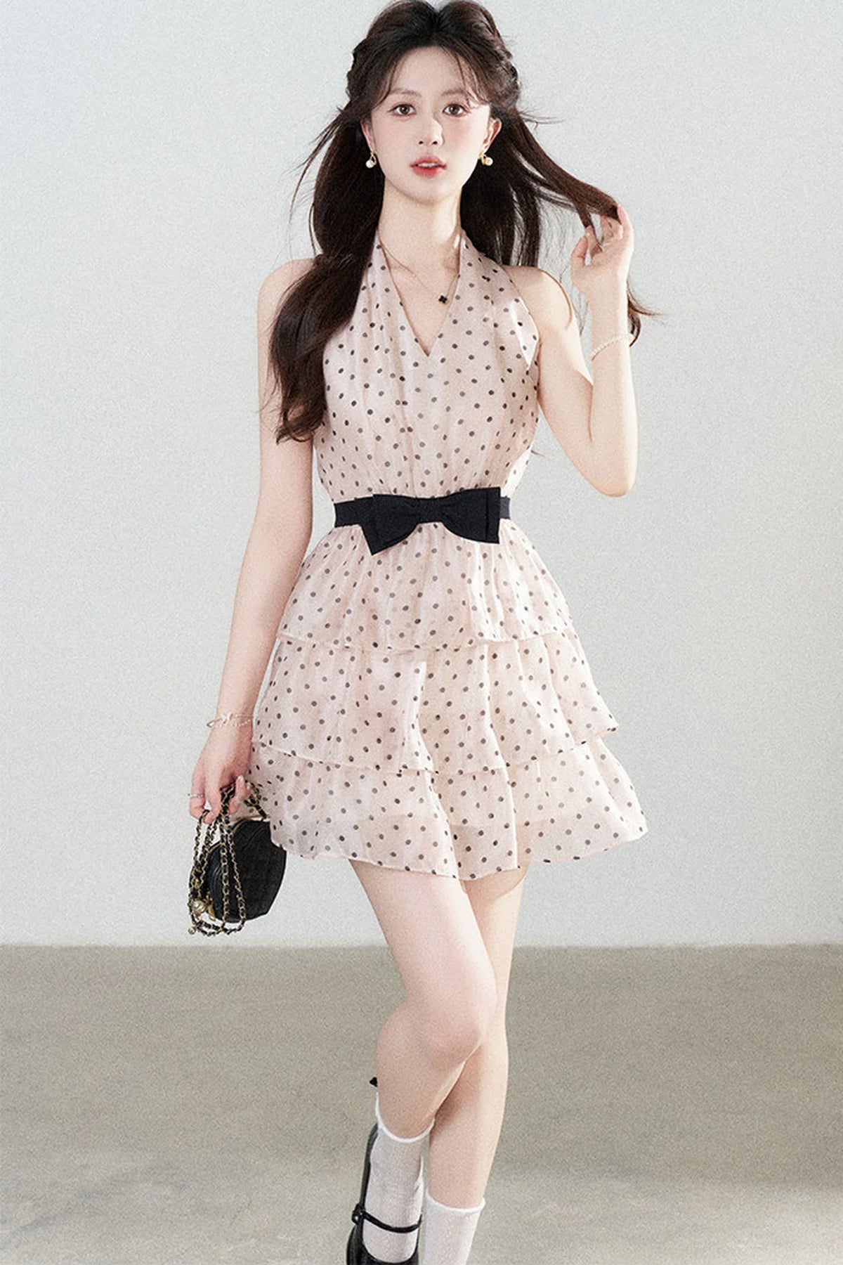 Pink Polka Dot Chiffon Dress