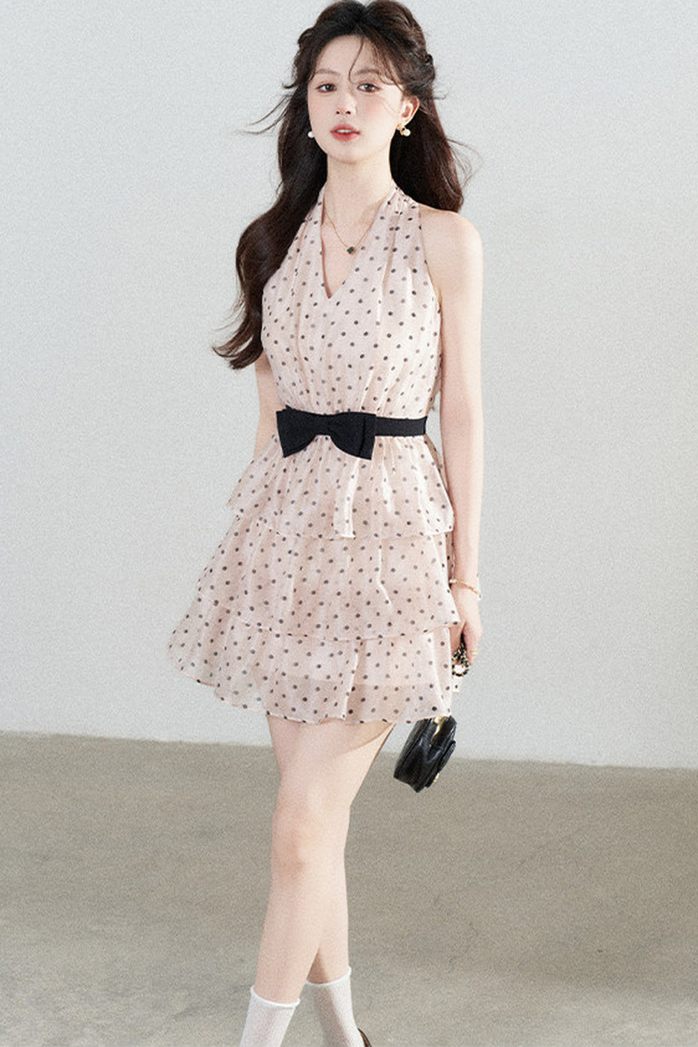 Pink Polka Dot Chiffon Dress