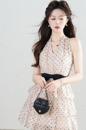 Pink Polka Dot Chiffon Dress