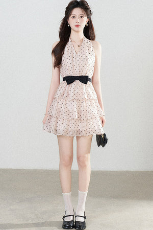 Pink Polka Dot Chiffon Dress