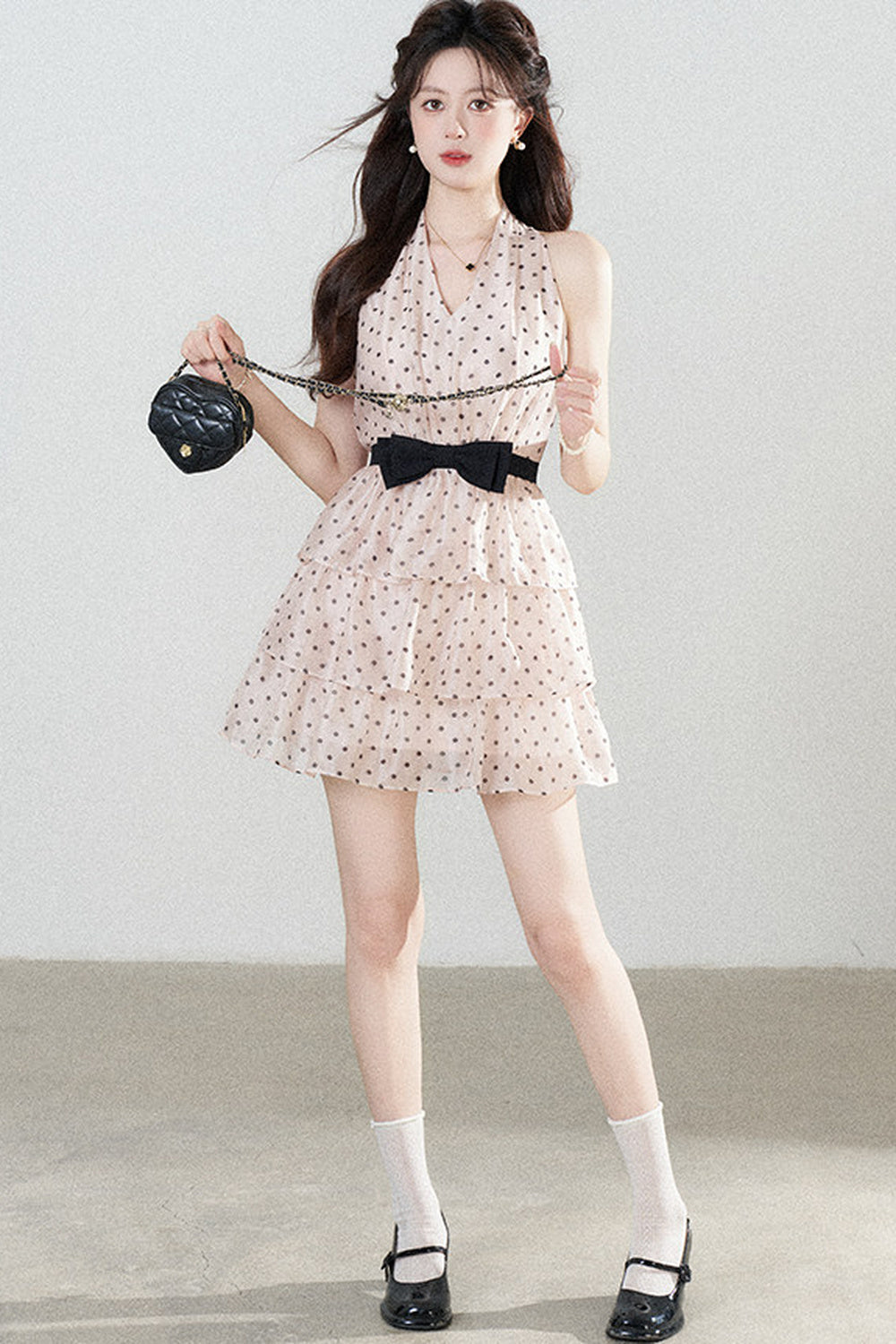 Pink Polka Dot Chiffon Dress