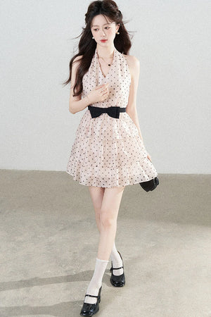 Pink Polka Dot Chiffon Dress