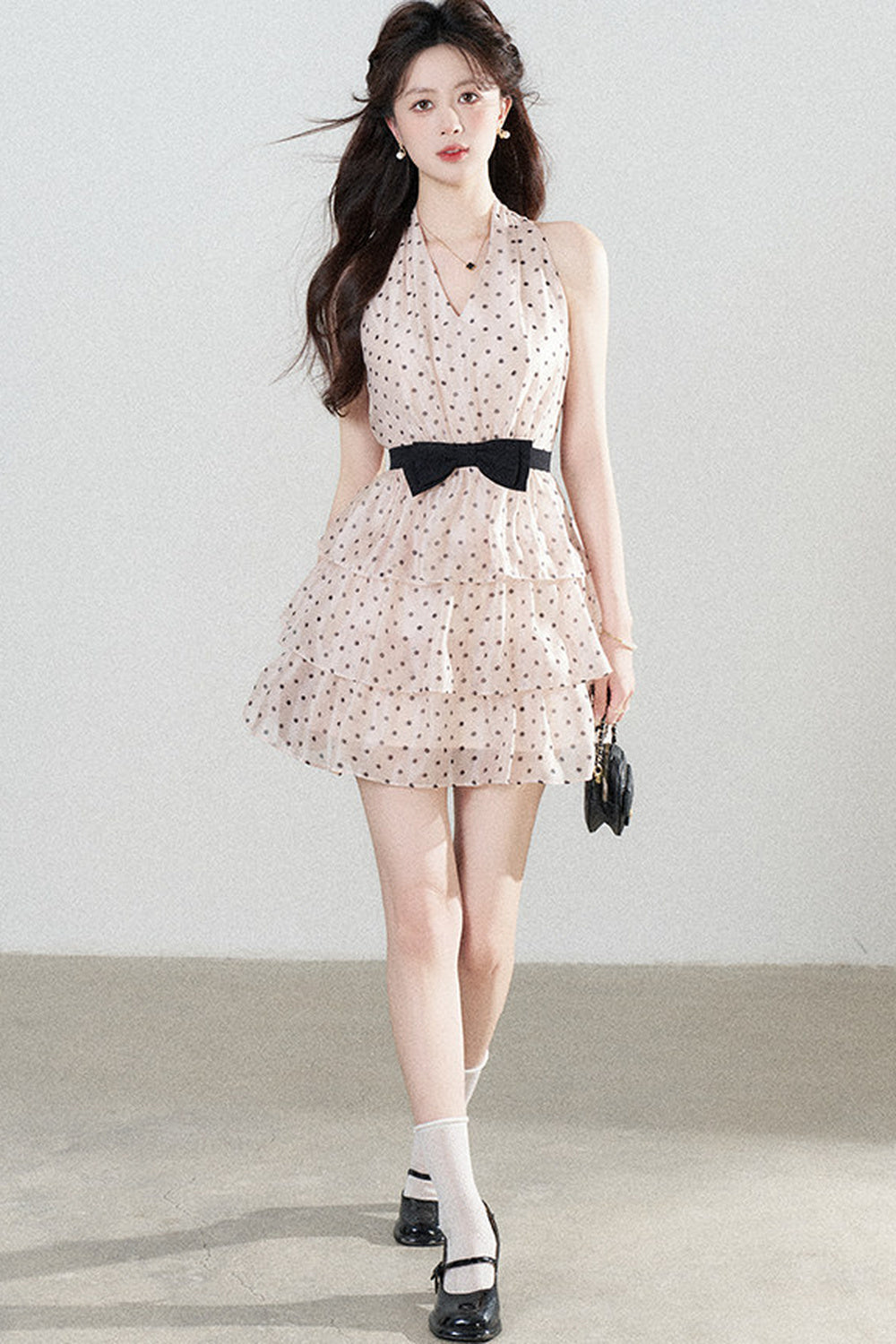 Pink Polka Dot Chiffon Dress