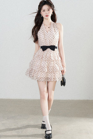 Pink Polka Dot Chiffon Dress