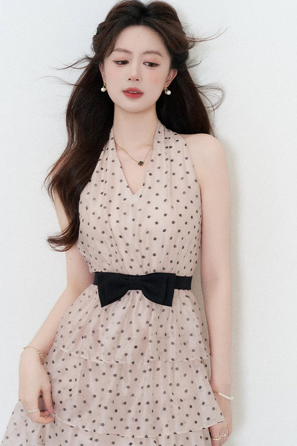 Pink Polka Dot Chiffon Dress