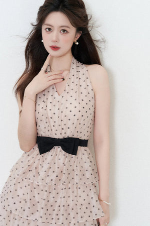 Pink Polka Dot Chiffon Dress