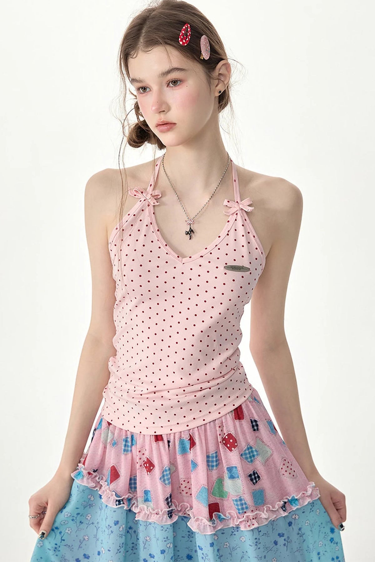 Pink Polka Dot Halter Tank Top