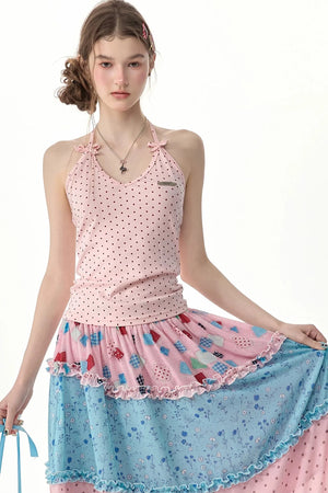 Pink Polka Dot Halter Tank Top
