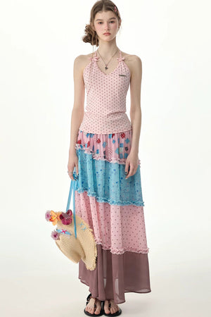 Pink Polka Dot Halter Tank Top
