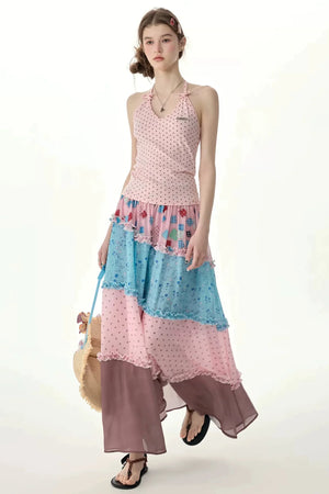 Pink Polka Dot Halter Tank Top