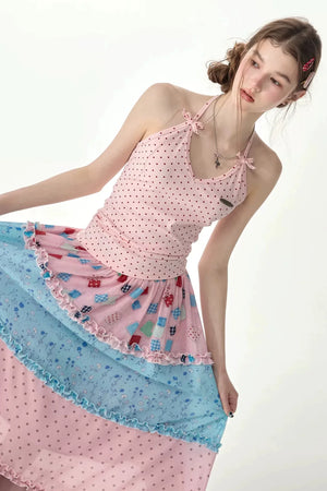 Pink Polka Dot Halter Tank Top