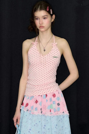 Pink Polka Dot Halter Tank Top