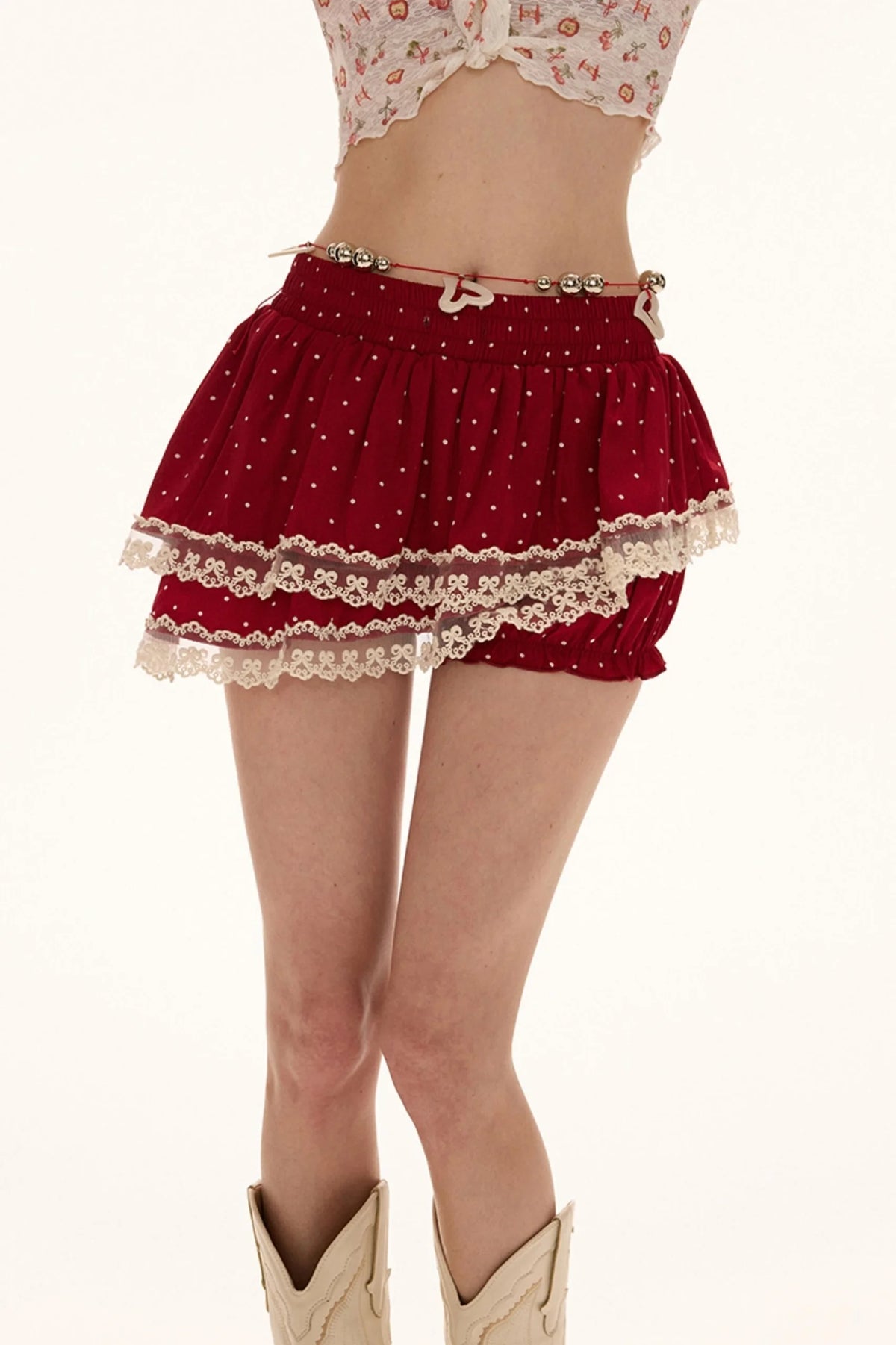 Pink Polka Dot Layered Half-Skirt