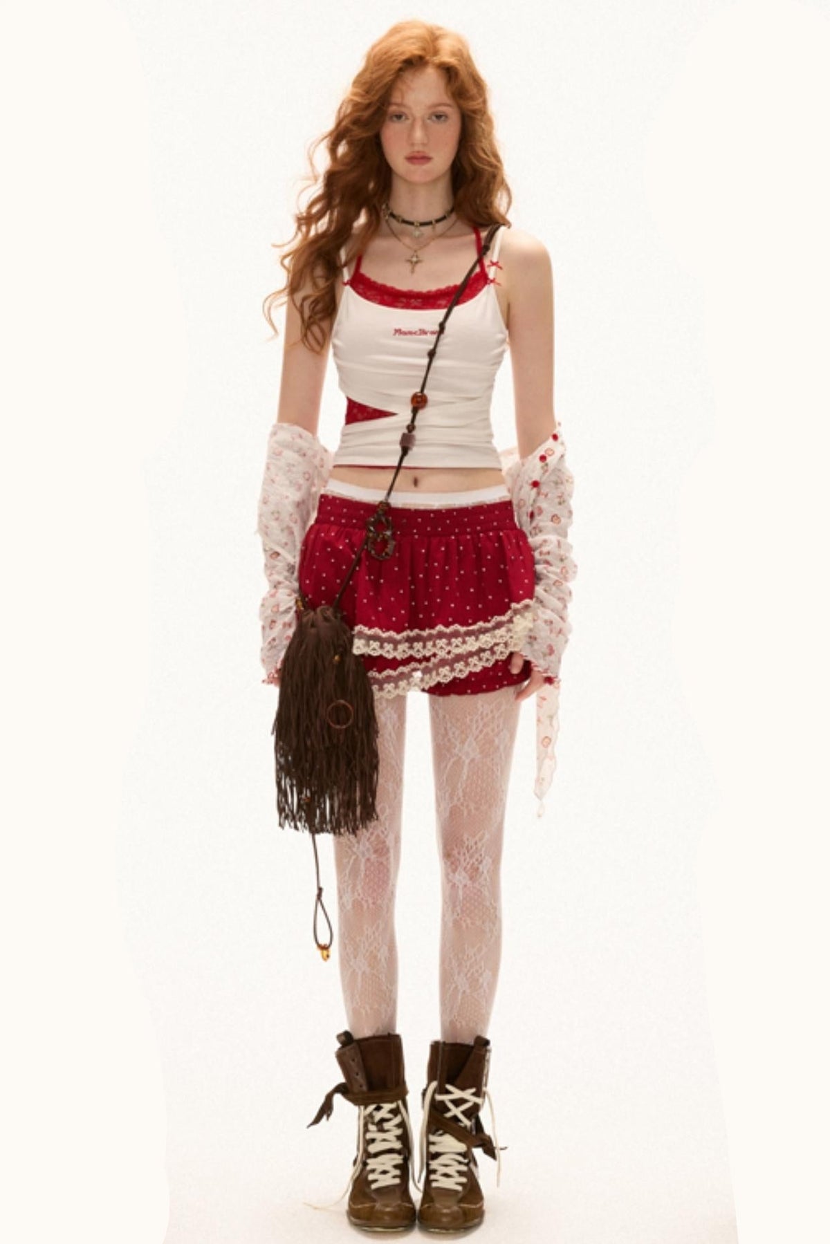 Pink Polka Dot Layered Half-Skirt