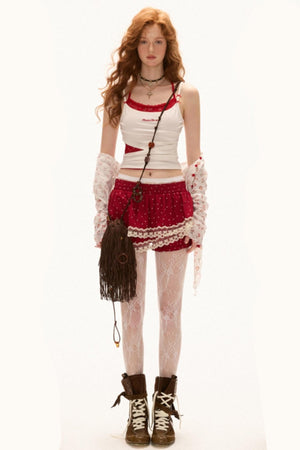 Pink Polka Dot Layered Half-Skirt