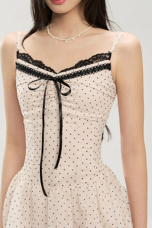 Pink Polka Dot Multi-Layered Spaghetti Strap Dress