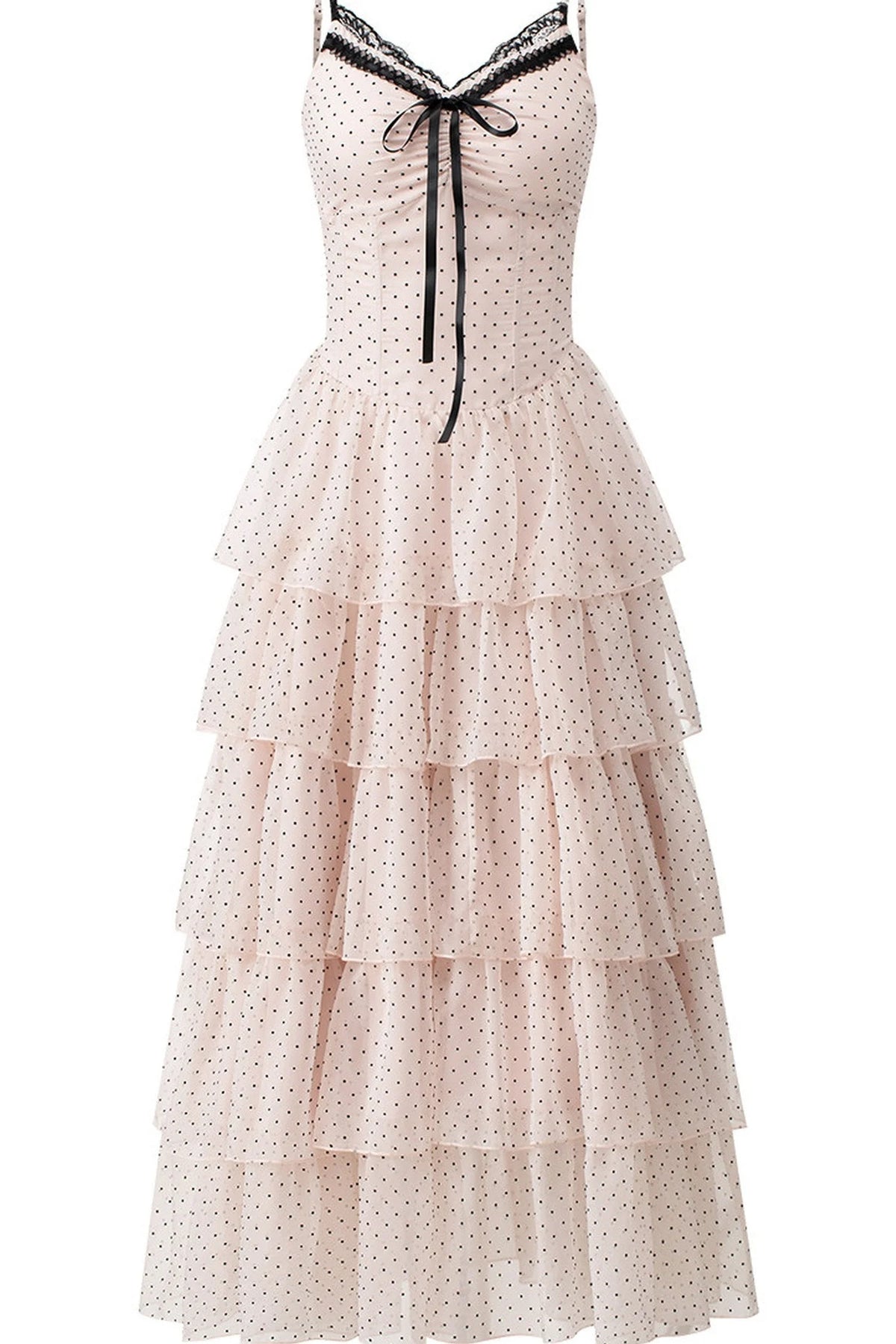 Pink Polka Dot Multi-Layered Spaghetti Strap Dress