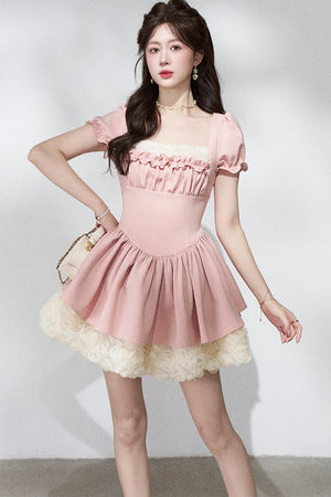 Pink Puff Sleeve Summer Dress