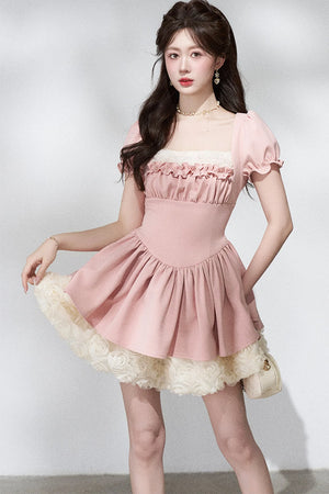 Pink Puff Sleeve Summer Dress