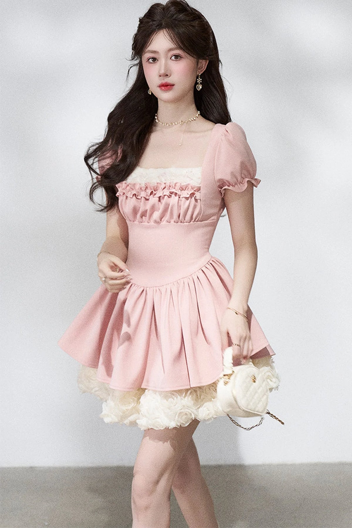 Pink Puff Sleeve Summer Dress