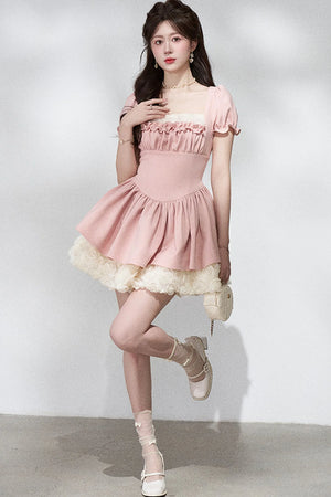 Pink Puff Sleeve Summer Dress