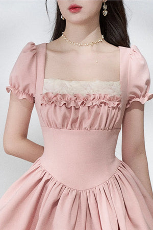 Pink Puff Sleeve Summer Dress