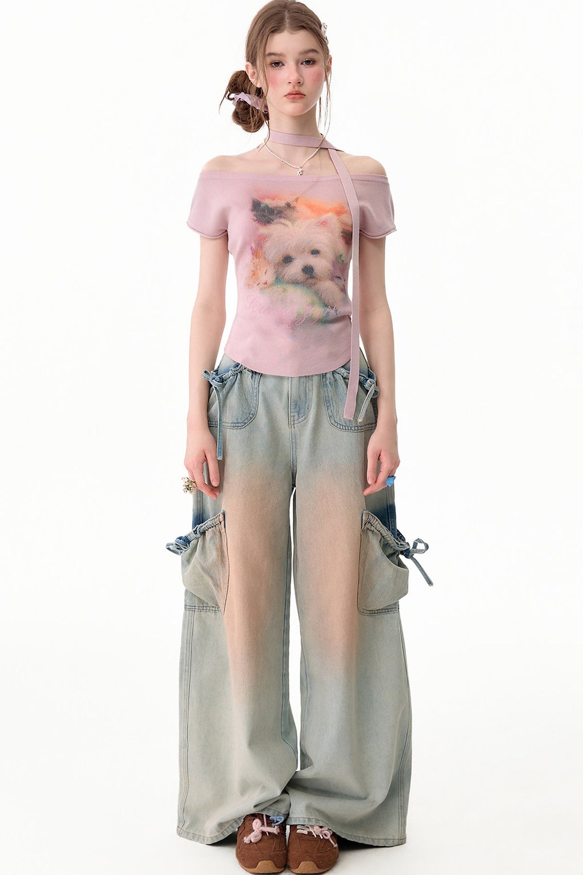 Pink Puppy Print Slim Fit T-Shirt