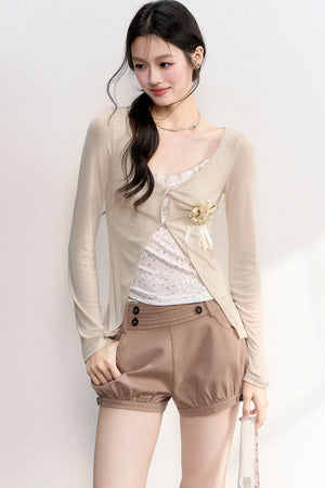 Pink Purple Floral Camisole And Cardigan Set-Up