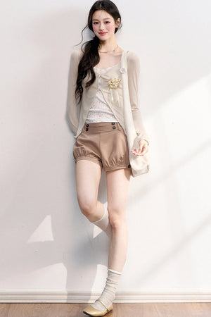 Pink Purple Floral Camisole And Cardigan Set-Up
