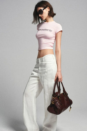 Pink Rhinestone Narrative Top