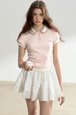 Pink Rhinestone Polo Tee