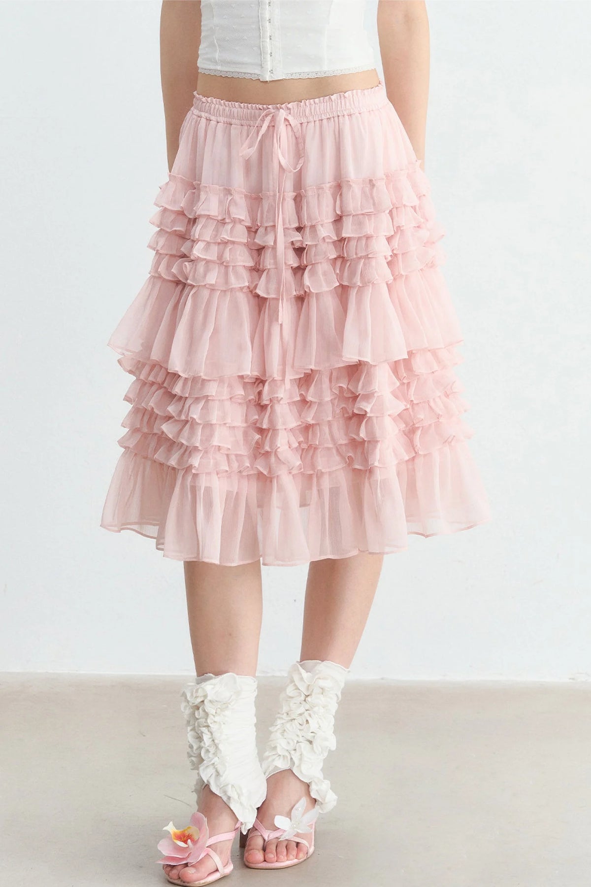 Pink Ruffle Chiffon Tube Top Skirt